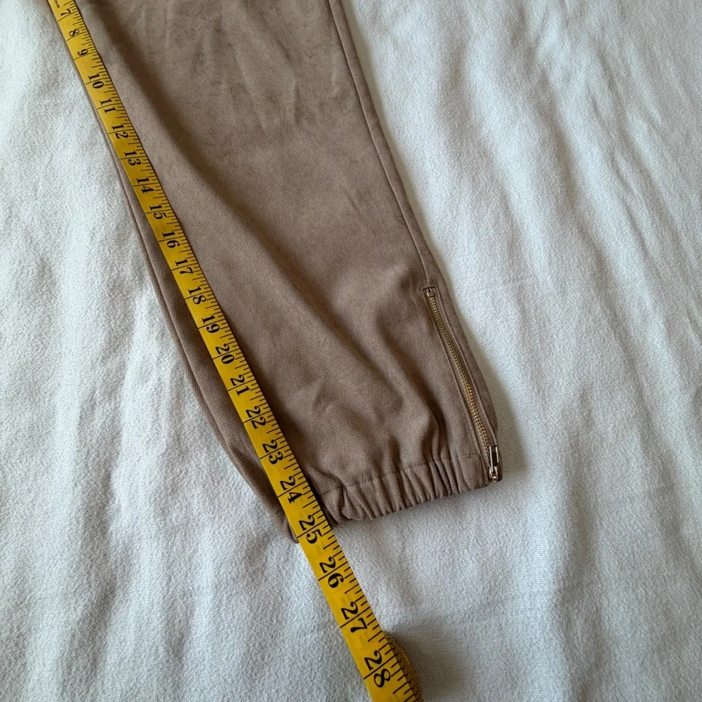 Zara Tan Faux Suede Joggers High Waist Ankle Zip Elastic Waist Pants Brown